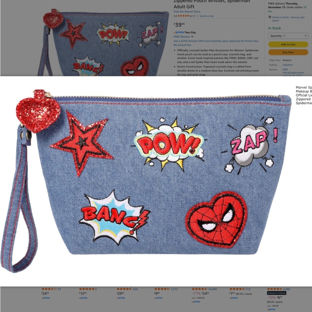 Marvel Spider-Man Blue and Red Make-Up Bag With Patches